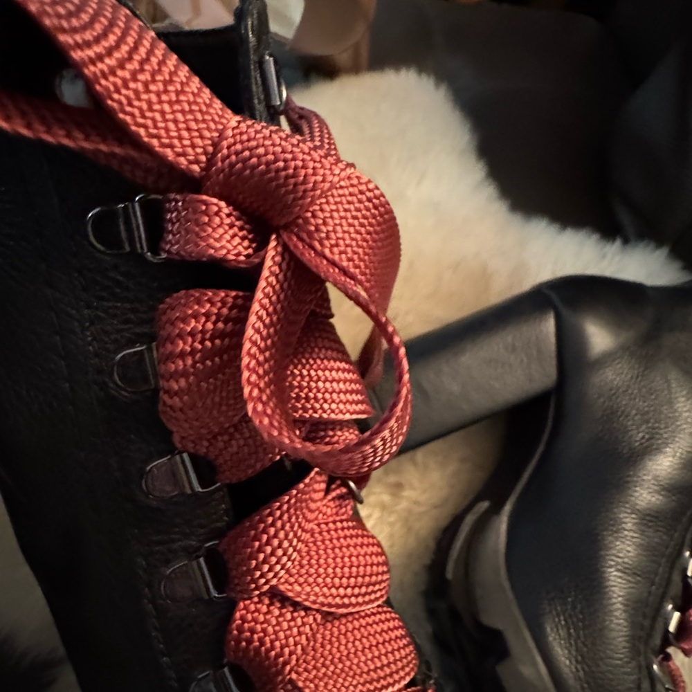 Schutz Black Leather Boots with Red Laces - Picture 7 of 12